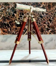 Telescope Vintage Style Working Brass Shinny With Wooden Adustable Tripod