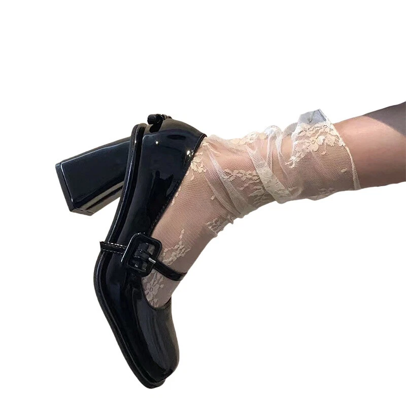 3 pares de calcetines sueltos de tubo de media pantorrilla de malla de encaje para mujer Foto 2 de 3