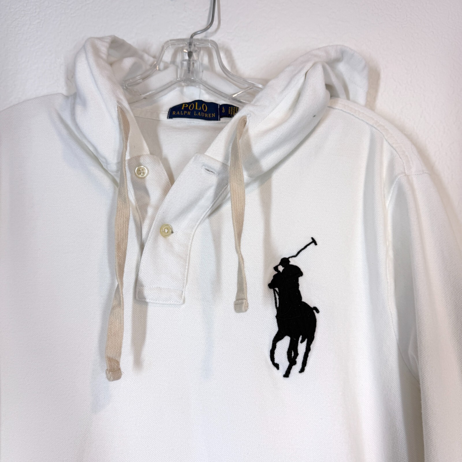 Polo Ralph Lauren felpa con cappuccio bianca grande pony camicia preppy cappuccio grande