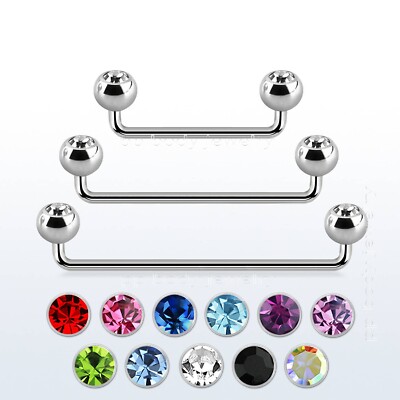 14G Double Gem Ball 316L Surgical Steel Surface Piercing Barbell 5/8'' to 1-1/2''