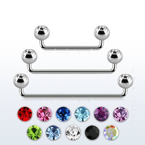 14G Double Gem Ball 316L Surgical Steel Surface Piercing Barbell 5/8" to 1-1/2" - Picture 1 of 2