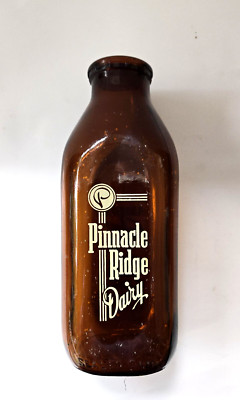 Vintage Amber Milk Bottle Pinnacle Ridge Dairy Duraglas 9 63 One Quart