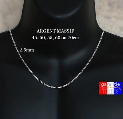 ASCALIDO Chaine fine moyenne 2.5mm en argent massif 925 largeur 45 cm 50cm 55 60 70cm