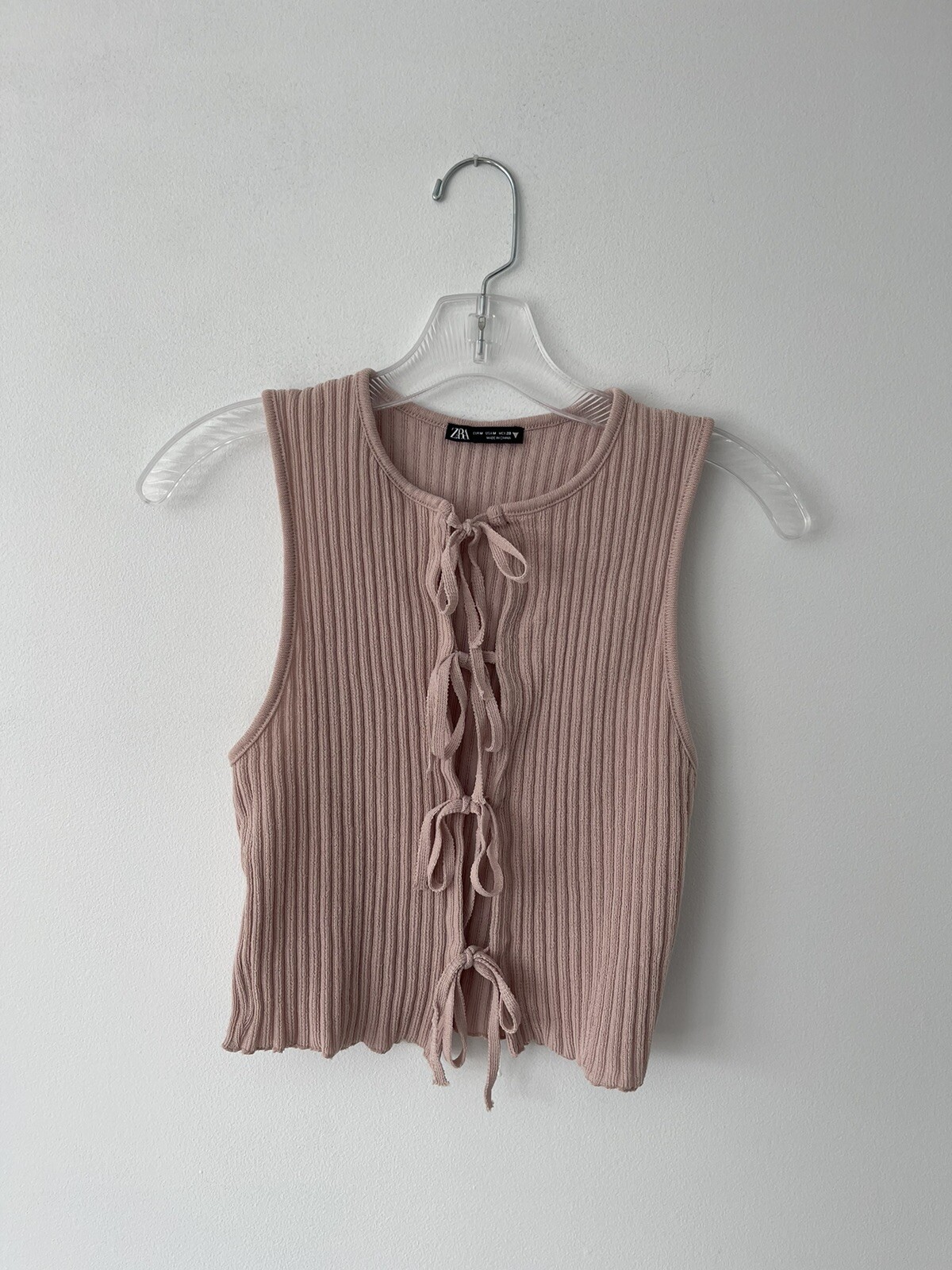 Zara Ribbed Tie Front Knit Top | Beige-Pink | Size Medium | eBay