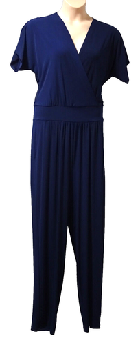 Kim & Co Womens Jumpsuit size 2XL Wellness Wrap Style Pockets Short Sleeve Blue