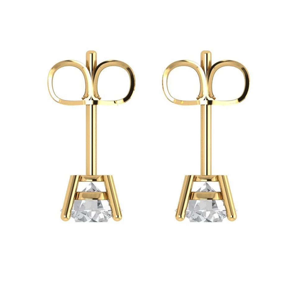 1 ct Round Cut Stud anniversary Earrings 14k Yellow solid Gold Push Back - Image 4 of 4