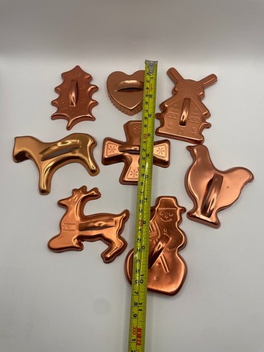 Vintage Lot Of 8 Copper Christmas And Misc Cookie Cutters - Picture 2 of 5
