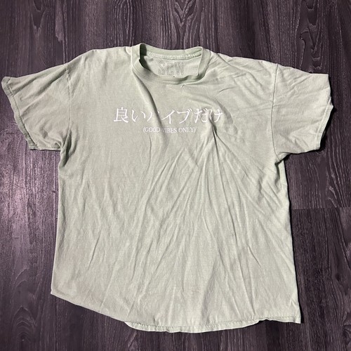 SCW Good Vibes Only Graphic Tee Shirt With Japanese Writing Light Green - Picture 2 of 4