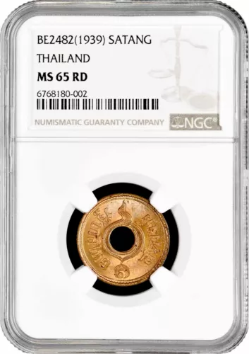 Thailand 1 satang BE 2482 (1939), NGC MS65 RD, "King Rama VIII (1937 - 1946)"