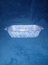 1971 Los Angeles Potteries Ovenware Blue Design Loaf Pan Serving vintage Marked