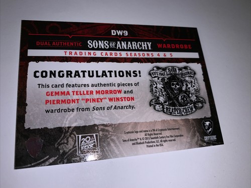 Sons Of Anarchy Dual Authentic Wardrobe Card Of Gemma & Piney Winston. DW9. - Picture 9 of 10