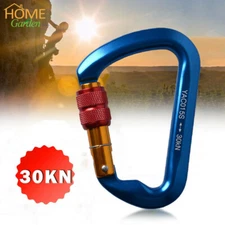 30KN D-Ring Climbing Carabiner Aluminium Alloy Screw Locking Rock Rescue Hiking