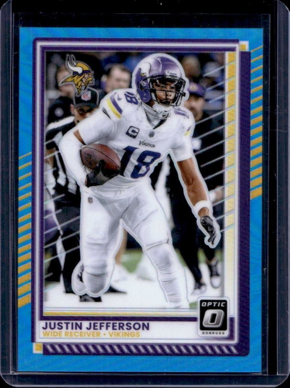 2025 Panini Donruss Optic Justin Jefferson Neon Blue Prizm #/399 Vikings