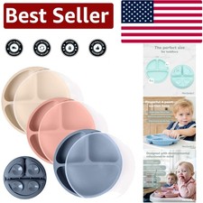 Stylish Silicone Baby Plates - 3 Pack Suction Plates with Lids for Easy Storage