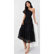 Lulus Shining Sight Black Metallic Dotted One Shoulder Midi Dress Womens XS New