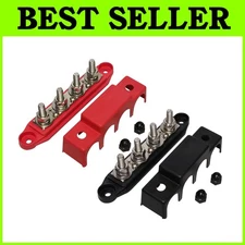 Red & Black 5/16" 4 Stud Bus Bar Power Distribution Block