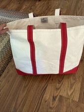 L.L.Bean Boat and Tote Bag Red Trim Canvas USA Large Classic Open Top