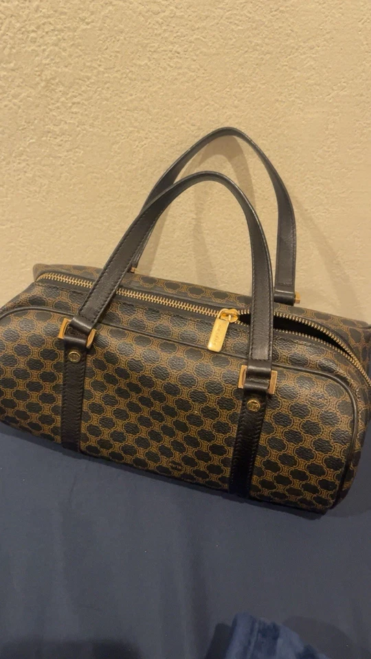 Bolso de Mano CELINE Auténtico Macadam Vintage Mini Boston Marrón/Negro Monograma Foto 4 de 4