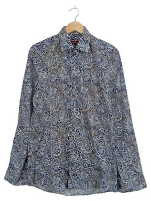 MARVELIS Body Fit Herrenhemd Gr. 39 Langarm Paisley Blau Baumwolle