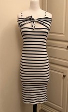 Forever 21 White & Black Striped Tie-Front Midi Dress- Small