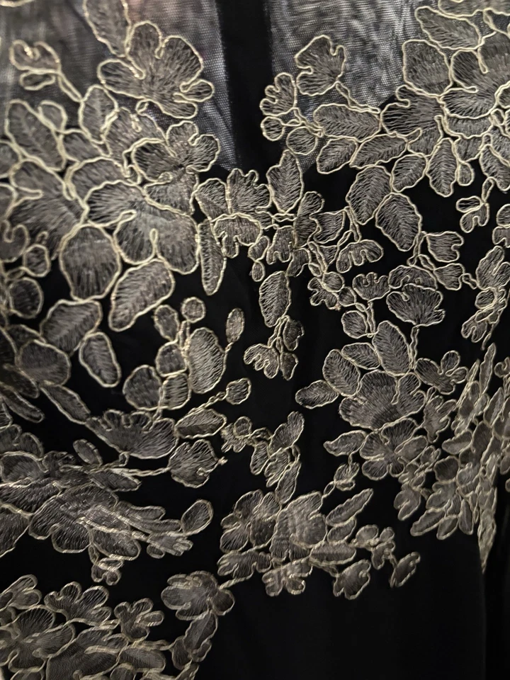 $299 Vestido Betsy & Adam Negro Dorado Brooklyn Bordado Manga 3/4 10 NUEVO B026 Foto 3 de 4