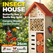 Insect House Butterfly Bee Beetle Bug Hotel Hanging Wooden Garden Shelter 26cm