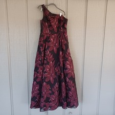 Aidan Mattox Floral Jacquard One Shoulder Gown Size 14 Women Party Cocktail Slit