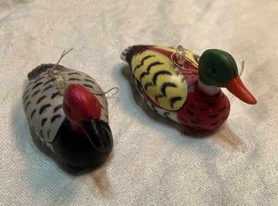 2 Vintage Redhead &greenhead Duck Decoy 3  Resin Christmas Ornaments
