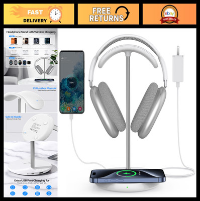 5-in-1 Headphone Stand with Wireless Charger & USB Port, AirPods & iPhone Holder