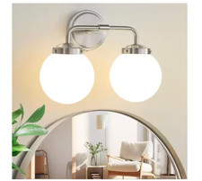 Deyidn 14.17 in. 2-Light Nickel Bathroom Vanity Light with Opal Glass Shades,
