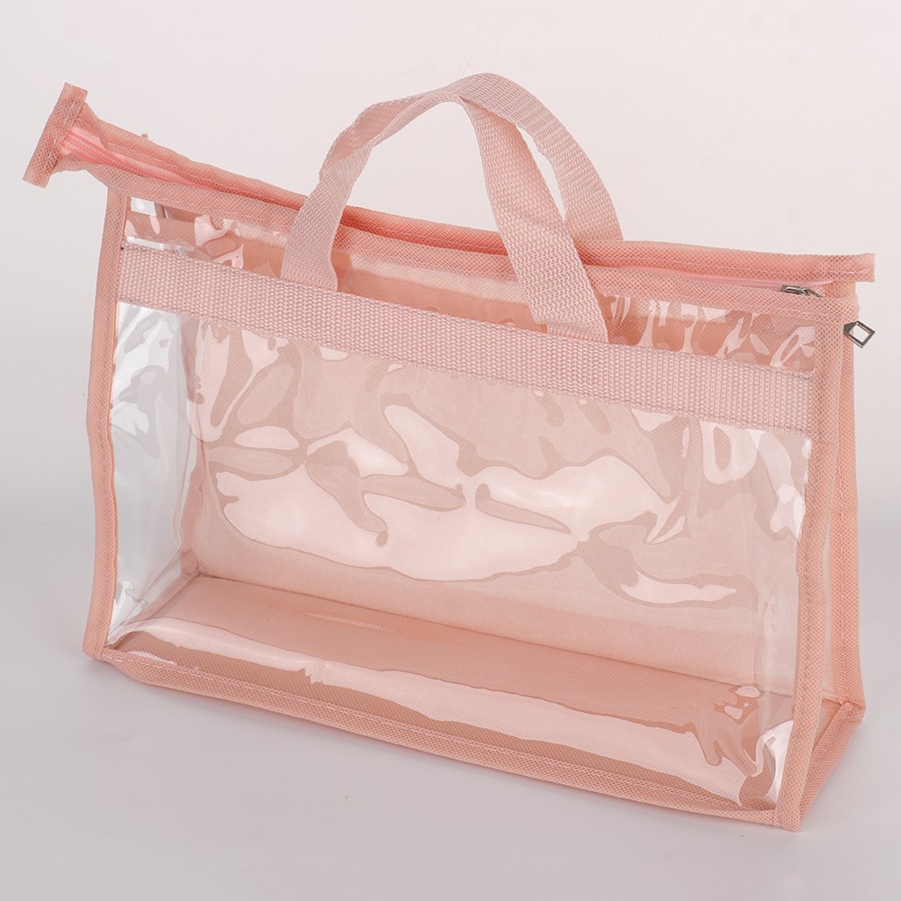 Handbag Dust Cover Bag With Zipper Handle Breathable Clear PVC Hanging Purse Sto