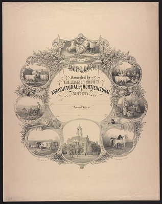 #ad #ad Lebanon County PA 1858 Agricultural Horticultural Society Diploma Print $13.49