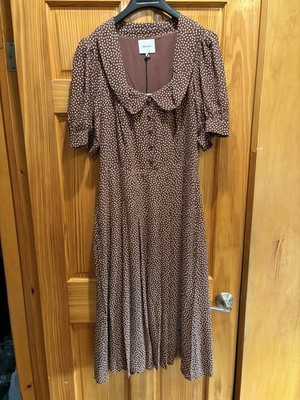 Reformation Kyria Choco Dot Brown White Polka Dot A-Line Midi Dress 12