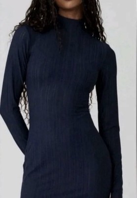 NWT ALO Euphoria Blue Mock Neck Long Sleeve Bodycon Dress Knit Button  Accent, M | eBay