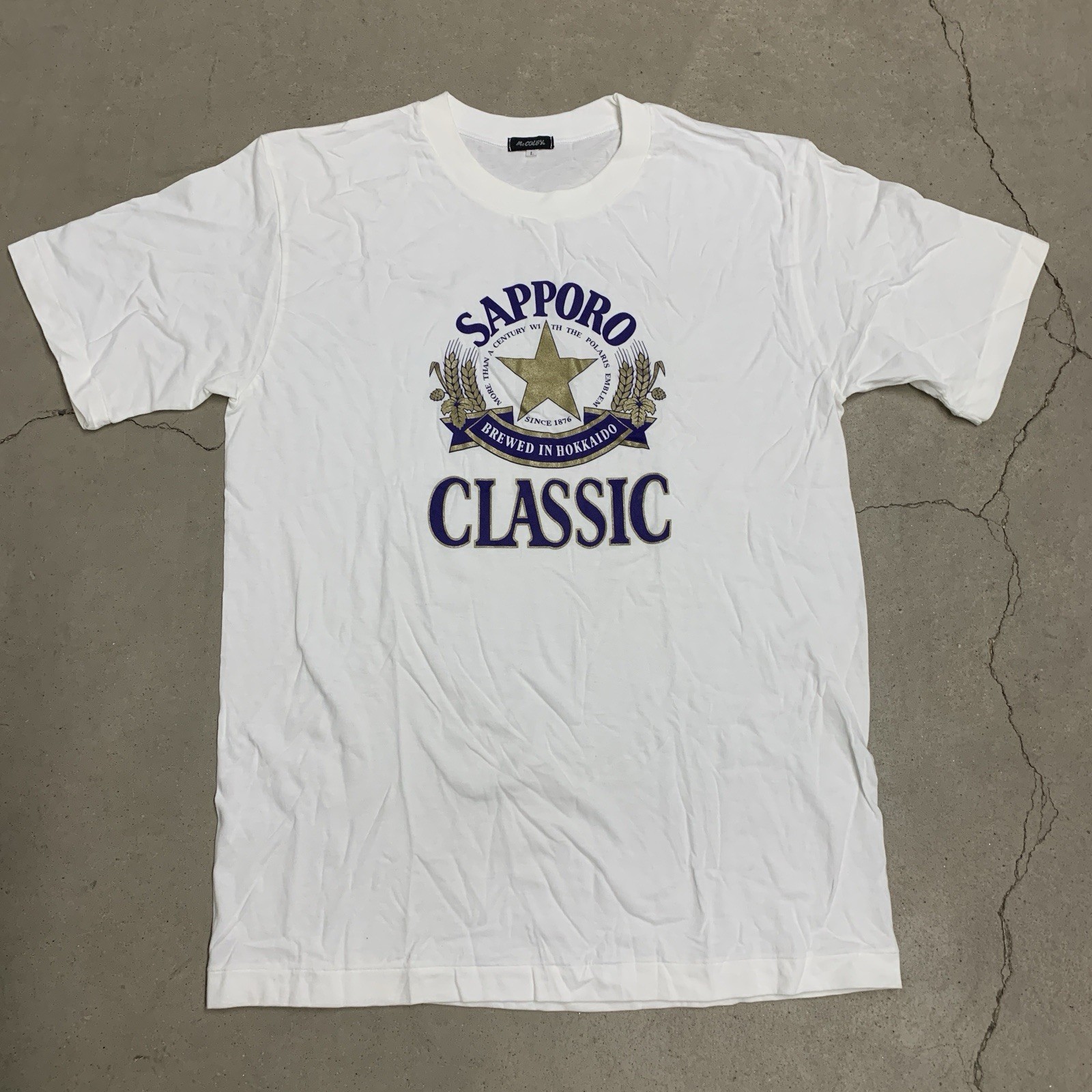 Vintage Sapporo Classic Draft Beer T Shirt Sz Large White Hokkaido Japan Brewery