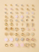30 Pairs Multicolor Gold Tone Stud Earrings Set For Women Daily Wear Gift