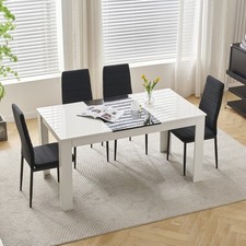 150cm Dining Table and 4 Chairs Set Space Saving Stylish High Gloss 4 Seater