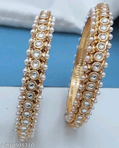 Rajwadi Wedding Bridal Golden Bangle Bollywood Kundan Kada Women Bracelet (2Pcs) - Picture 2 of 3