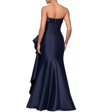 Xscape Strapless Side Ruffle Drape Scuba Crepe Gown in Marine Blue Size 6 $239