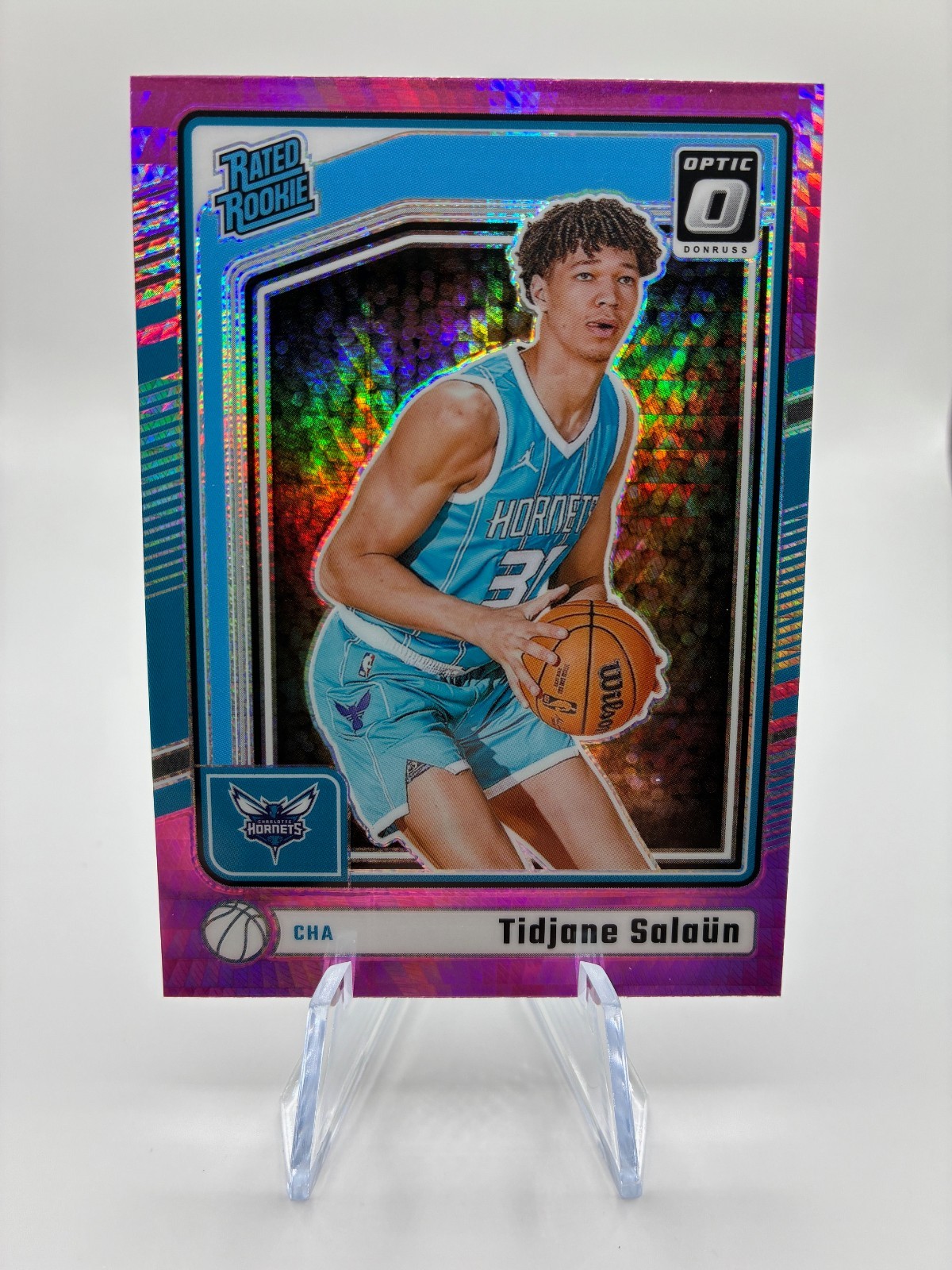 2024-25 Donruss Optic #286 Tidjane Salaun Rated Rookie Hyper Pink Prizm RC