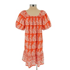 Ann Taylor Shift Dress Orange Floral On Off Shoulder Short Sleeve Womens Large