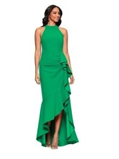 Betsy  Adam Green Sleeveless High-Low Ruffle Halter Gown Size 2 239