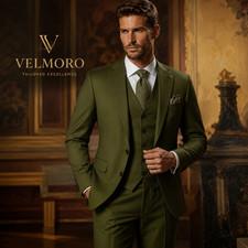 Men's Olive Green 3-Piece Suit   Handmade Tailored Slim Fit Wedding Suit