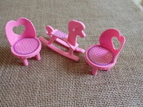 Vintage Barbie Mattel  Doll Kelly Pink Polka Dot Rocking Horse Chairs Set S12