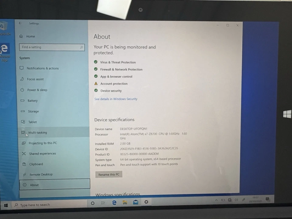 Microsoft Surface 3 Intel Atom x7-28700 64GB 2GB RAM Win 10 + keyboard POOR Batt - Image 3 of 4