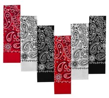 6-Pack 100 Cotton Bandanas Gift Set Red White Black   22x22 Inch Paisley H...