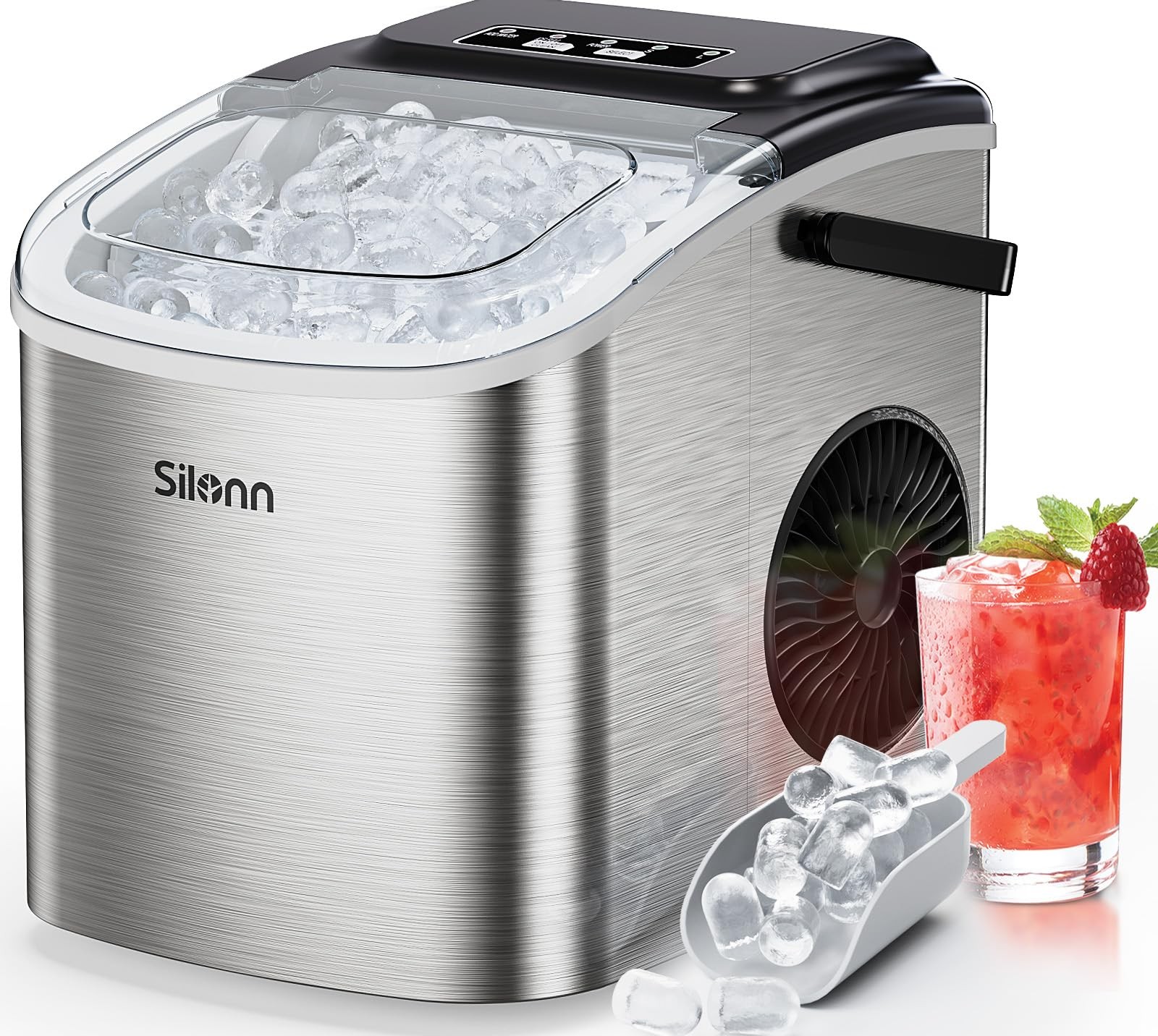 Silonn Ice Maker, Countertop Ice Machine 9 Cubes Ready in 6 Mins, 12 KG in 24Hrs