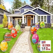 10 PCS Outdoor Easter Egg Decorations for Yard Lawn Patio Walkway, Colorful Egg