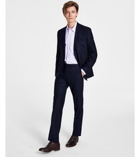  395 NEW KENNETH COLE REACTION Mens 42L Navy Check 2 Piece Suit With Pants 35x33
