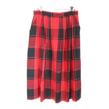 Vtg The Villager 16 Red Black Wool Plaid Midi Skirt Checkered